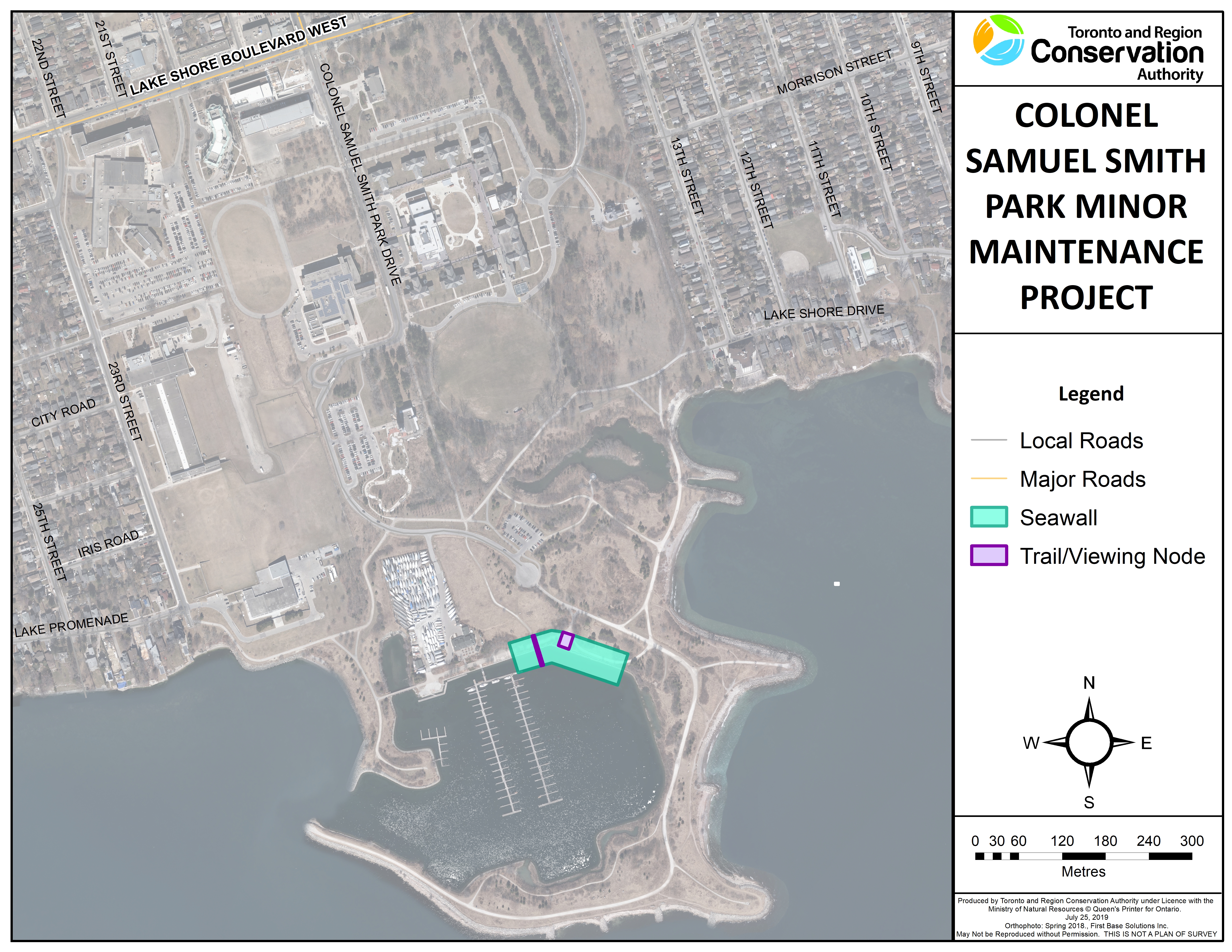 Project area including the location of the seawall at Colonel Samuel Smith Park. Source: TRCA, 2019.